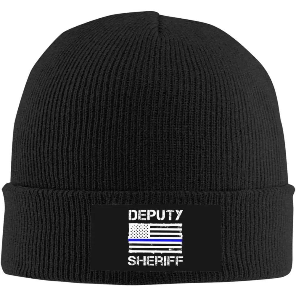 Deputy Sheriff Us Flag Men's Knit Beanie Hat, Warm and Stylish Winter Cap