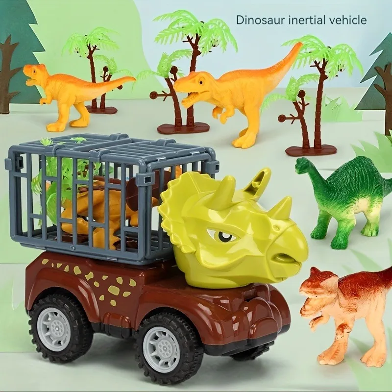 Dinosaur Truck for Kids Dinosaur Transport Truck with Dinosaur Toys Friction Powered Cars Pull Back Dino Car Playset for Boys