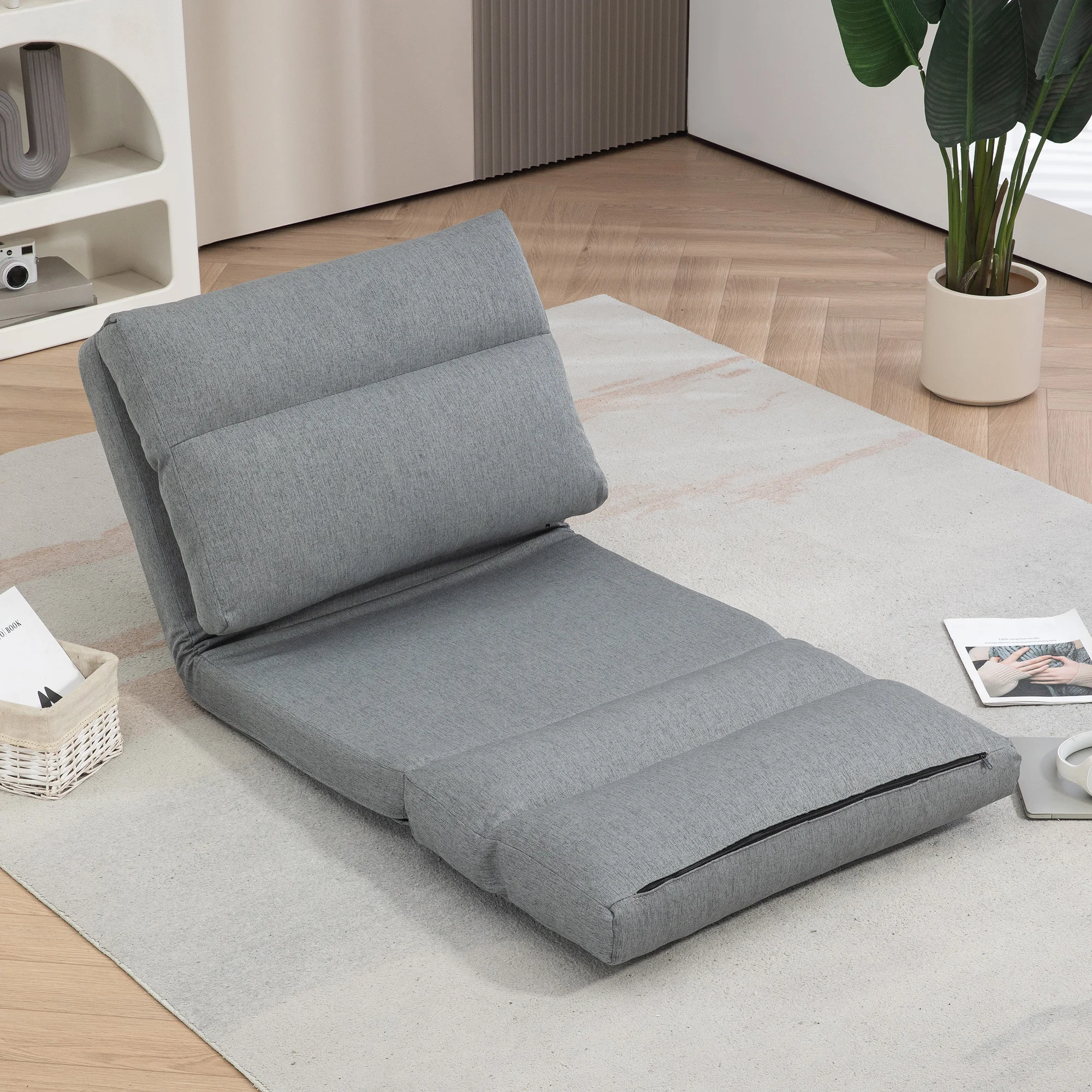 Pouf avec fonction lit, dossier inclinable, pliable, jusqu'à 120 kg, 70x72x56 cm, Gris