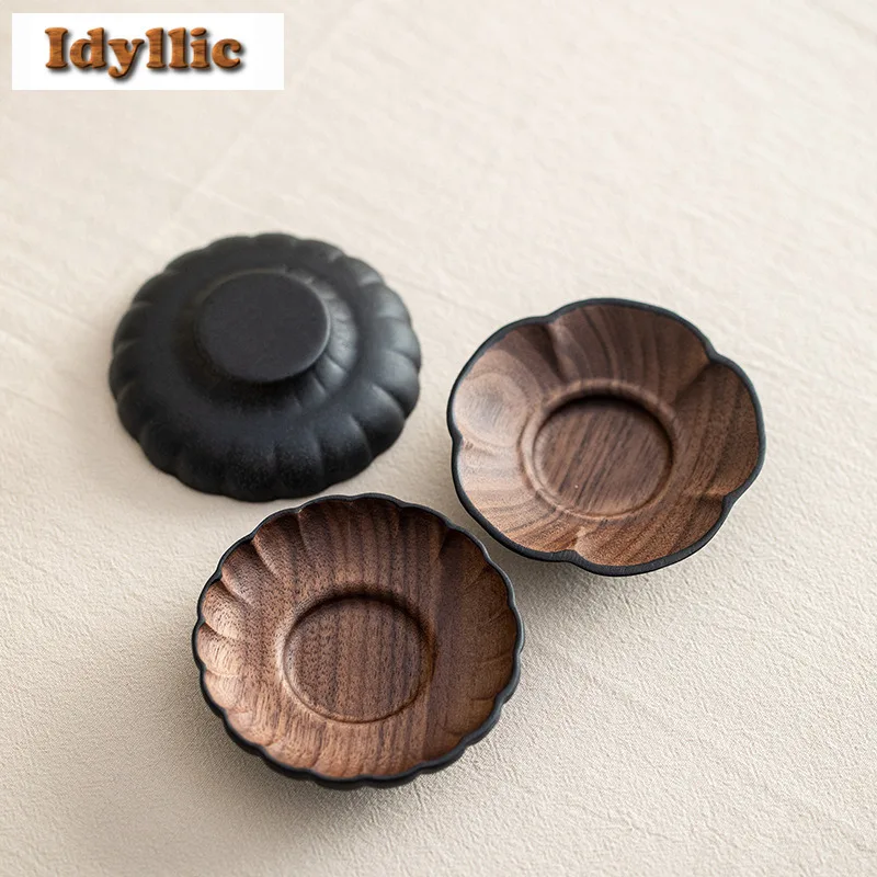 

2pc/lot Walnut Solid Wood Coasters Antique Hot Pad For Coffee Cups Saucer Anti-scald Placemats Teacup Base Teaset Accessories