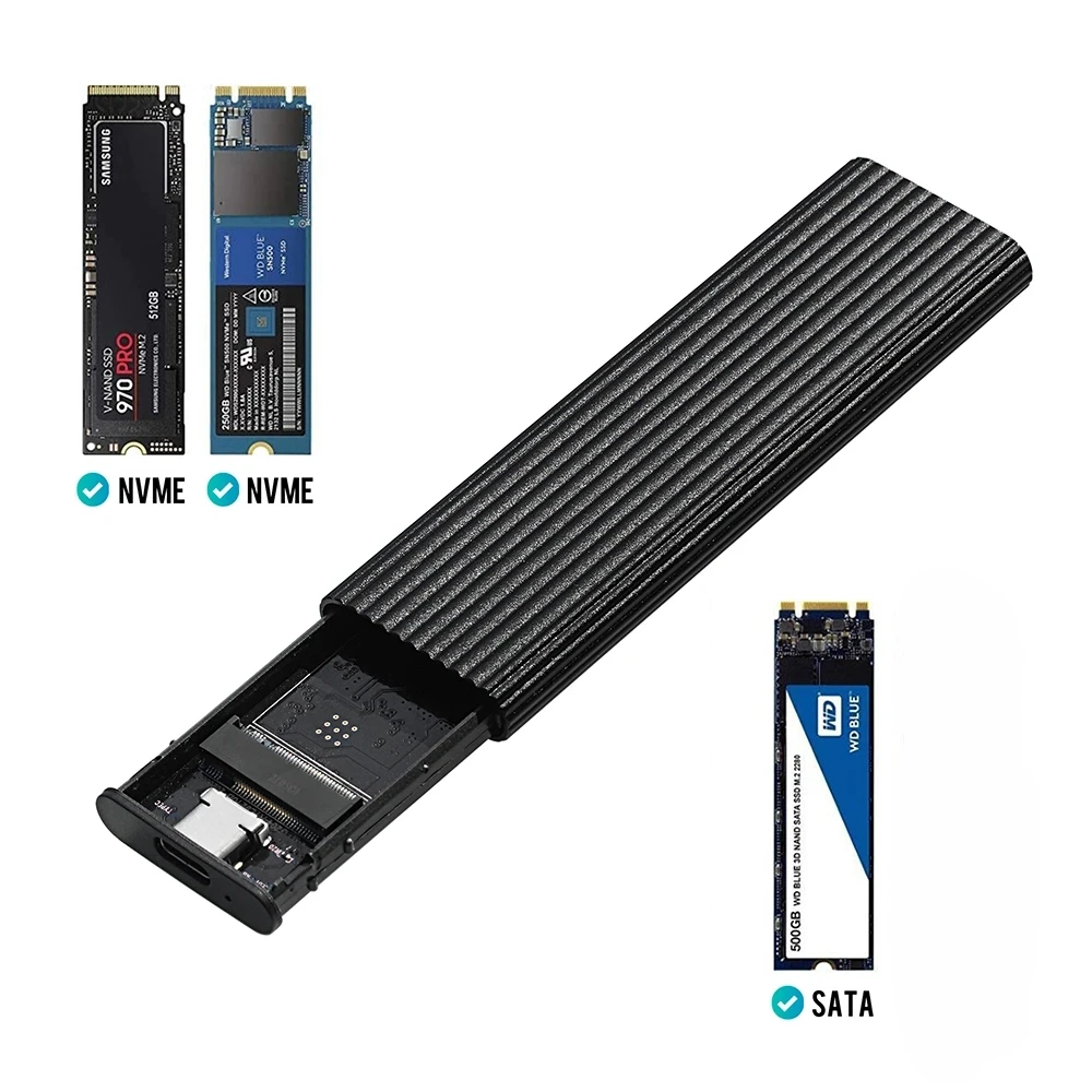 Carcasa M2 SSD protocolo Dual M.2 SATA NVME a adaptador USB 10Gbps USB3.1 Gen2 USB C caja externa compatible con 2230-2280 M.2 SSD