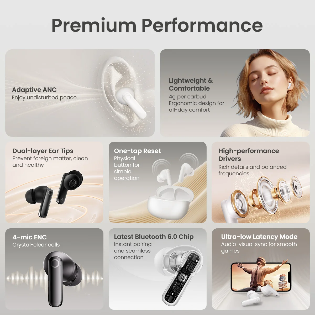 HAYLOU HQ5 ANC Wireless Earphones Bluetooth 6.0 Noise Cancellation Headphones -28dB Fast Charge Earbuds 4 Mic Sports Headset