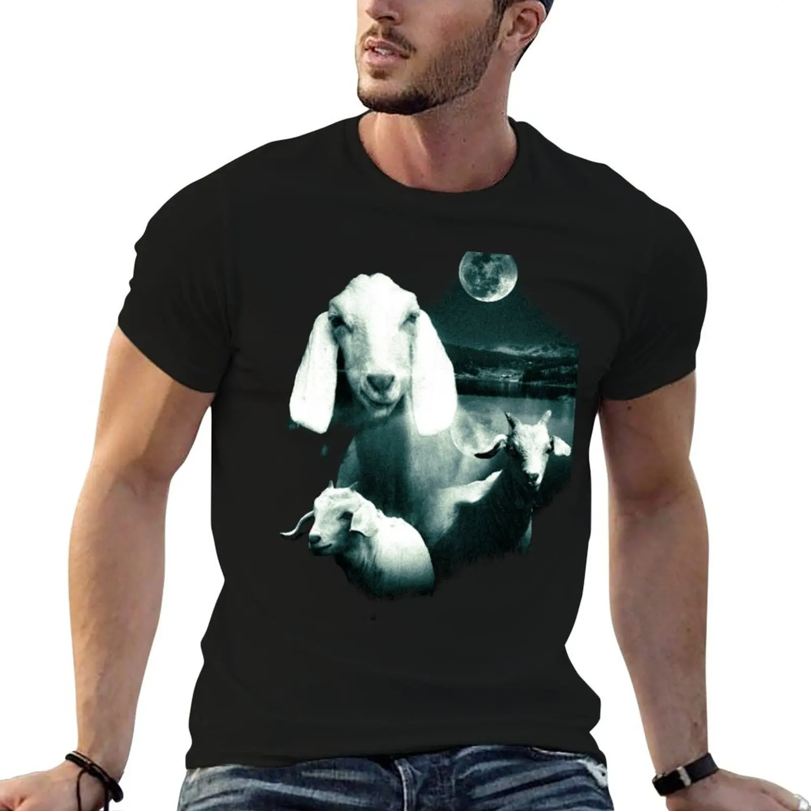 Goats by Moonlight T-Shirt oversized oversizeds black t-shirts for men
