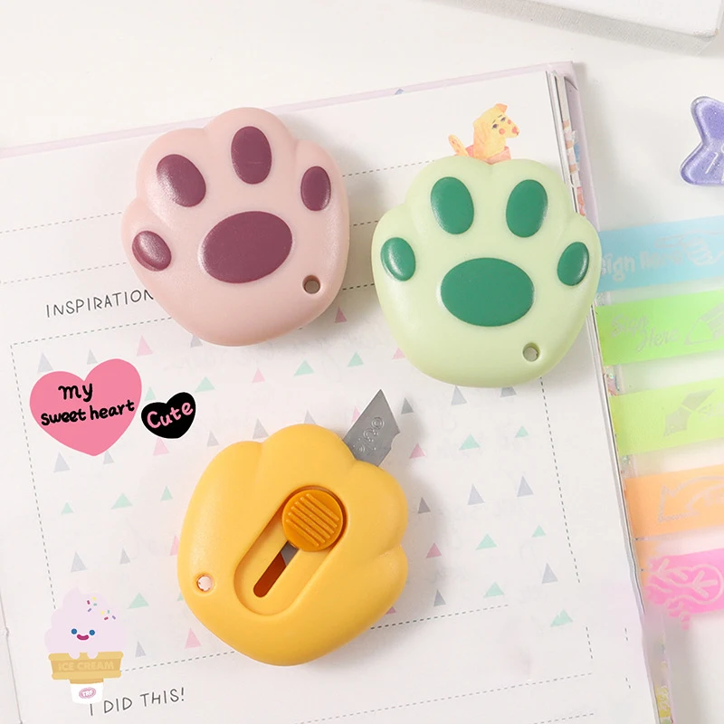 Kawaii Utility Knife Mini Pocket Knife Cat Paw Express Box Envelope Opener Paper Cutter Refillable Blade Korean Stationery