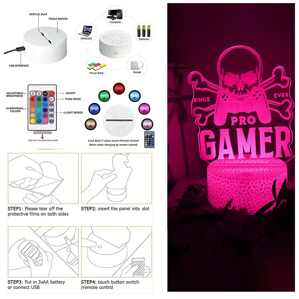 Decorazioni per la camera Lampada a LED Lampade da tavolo da gioco Decorazione per la camera da letto 16 colori Telecomando intelligente Touch LED Luci notturne Regalo per la fidanzata