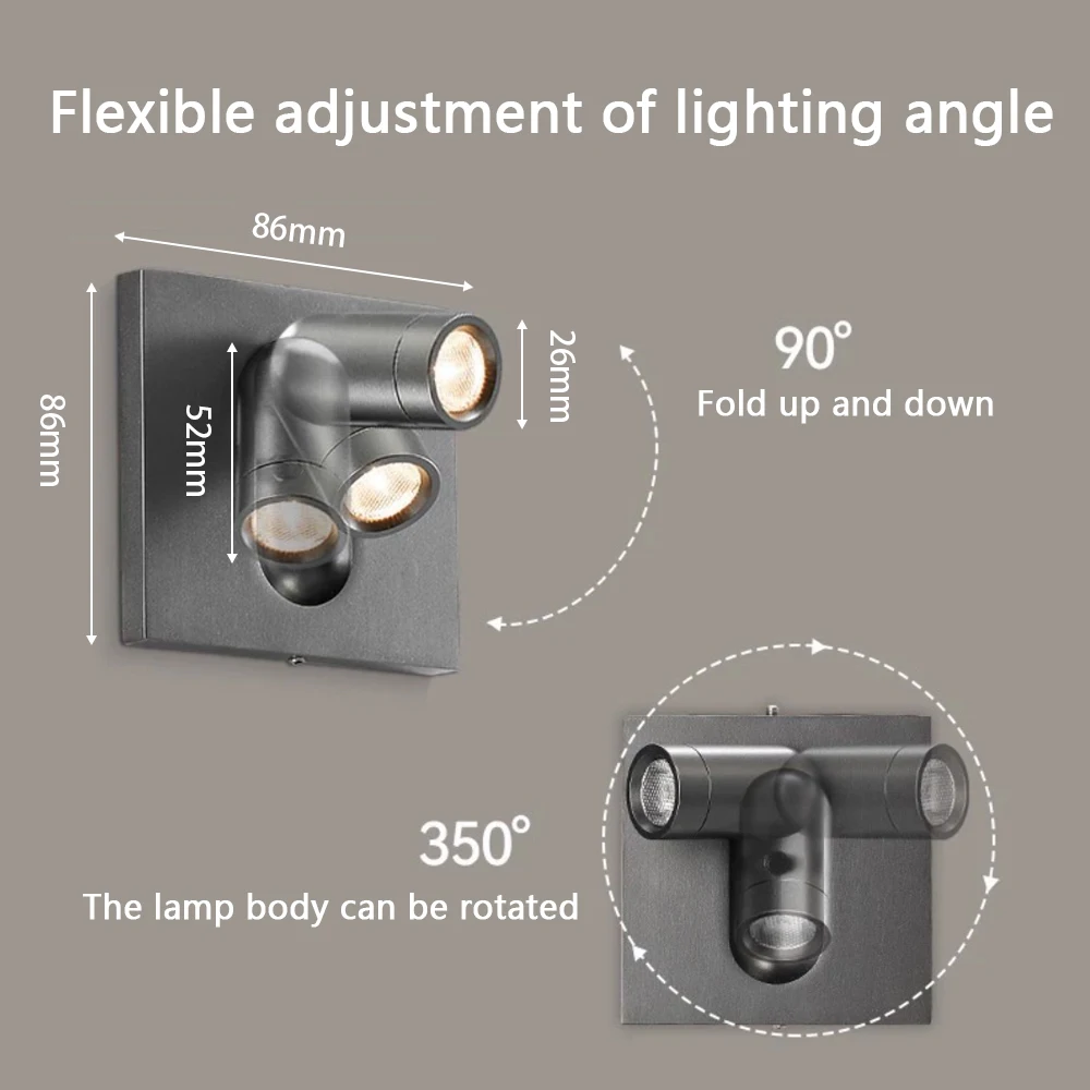 SANDIY Wall Lamp with Switch Recessed Reading Sconce Chrome Bedside Lighting Rotary Headboard Luminaires Nordic Room Hotel Decor view 2