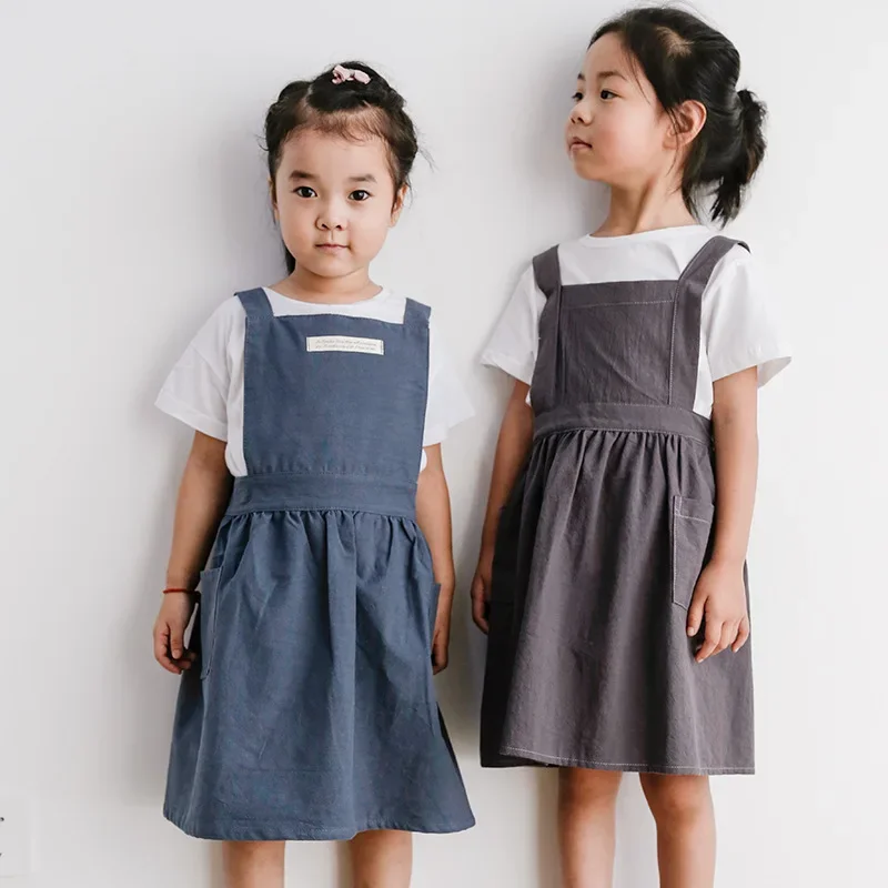 New Fashion Solid Color Cotton and Linen Kids Apron Parent-child Fashion and Comfortable Kids Anti-fouling Apron KitchenSupplies