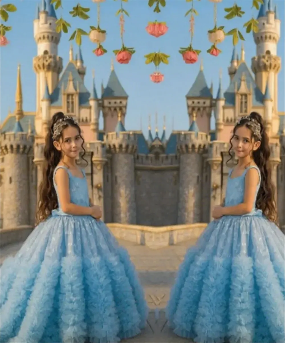 

Customized Elegant Flower Girl Dress Sleeveless Trailing Tiered Puffy Kids Girls Birthday Party Gown Prom Photography Dress