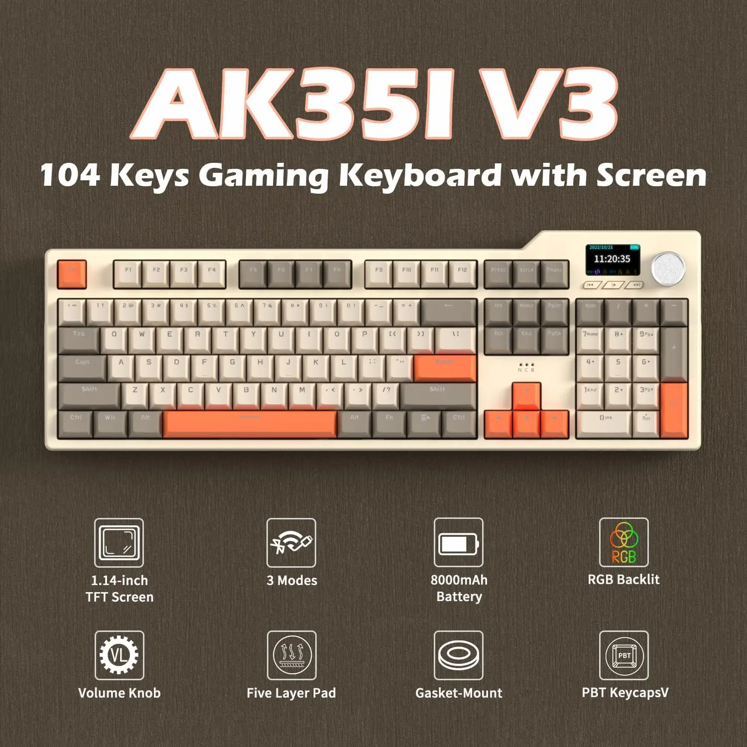 AJAZZ AK35I V3 MAX Tastiera da gioco Interruttore avocado Tastiera hot swap con tasti completi Bluetooth wireless a triplo modalità