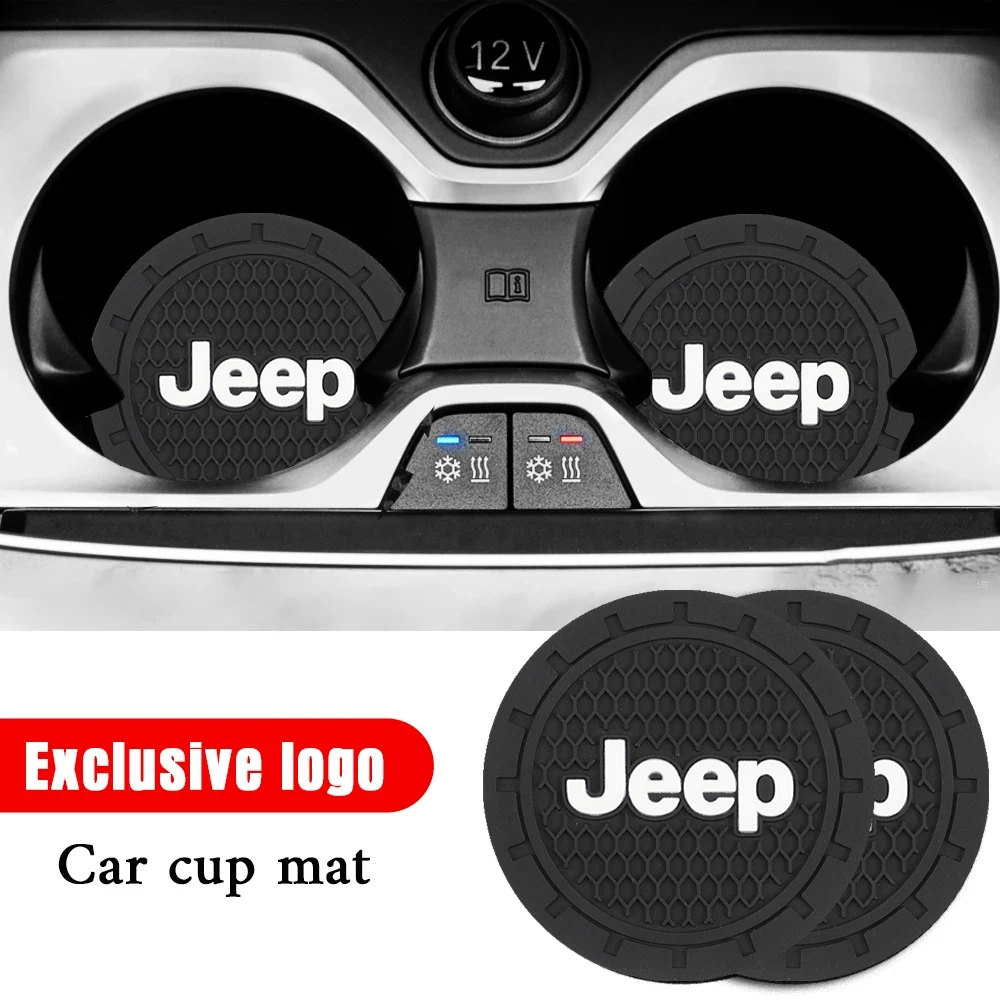 2Pcs Car Coaster PVC Logo Water Cup Pad Anti Slip Mat For Jeep Grand Cherokee Wrangler JK Gladiator Compass Renegade Patriot