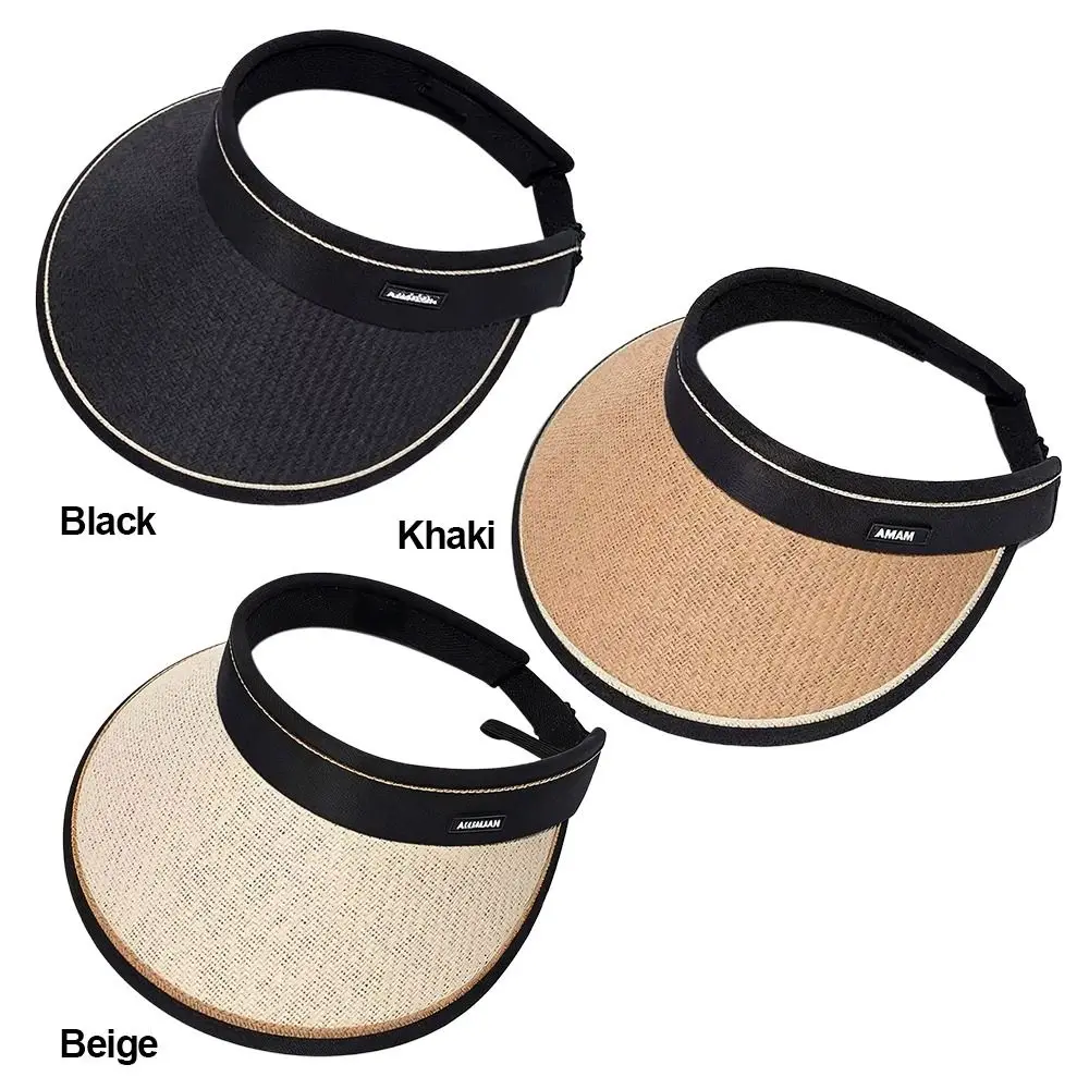 Słomkowy kapelusz składany z plecioną słomką, ażurowy, z szerokim rondem, ochrona przed promieniowaniem UV, kapelusz przeciwsłoneczny z otwartą górą, ochrona przed słońcem