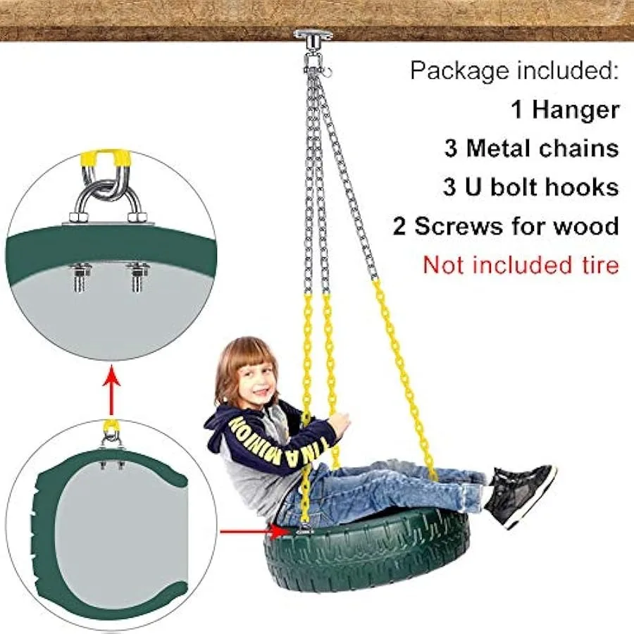 Kit de cabide de balanço resistente com correntes revestidas e ganchos - 360 °   Rotação - Capacidade de 700 lb