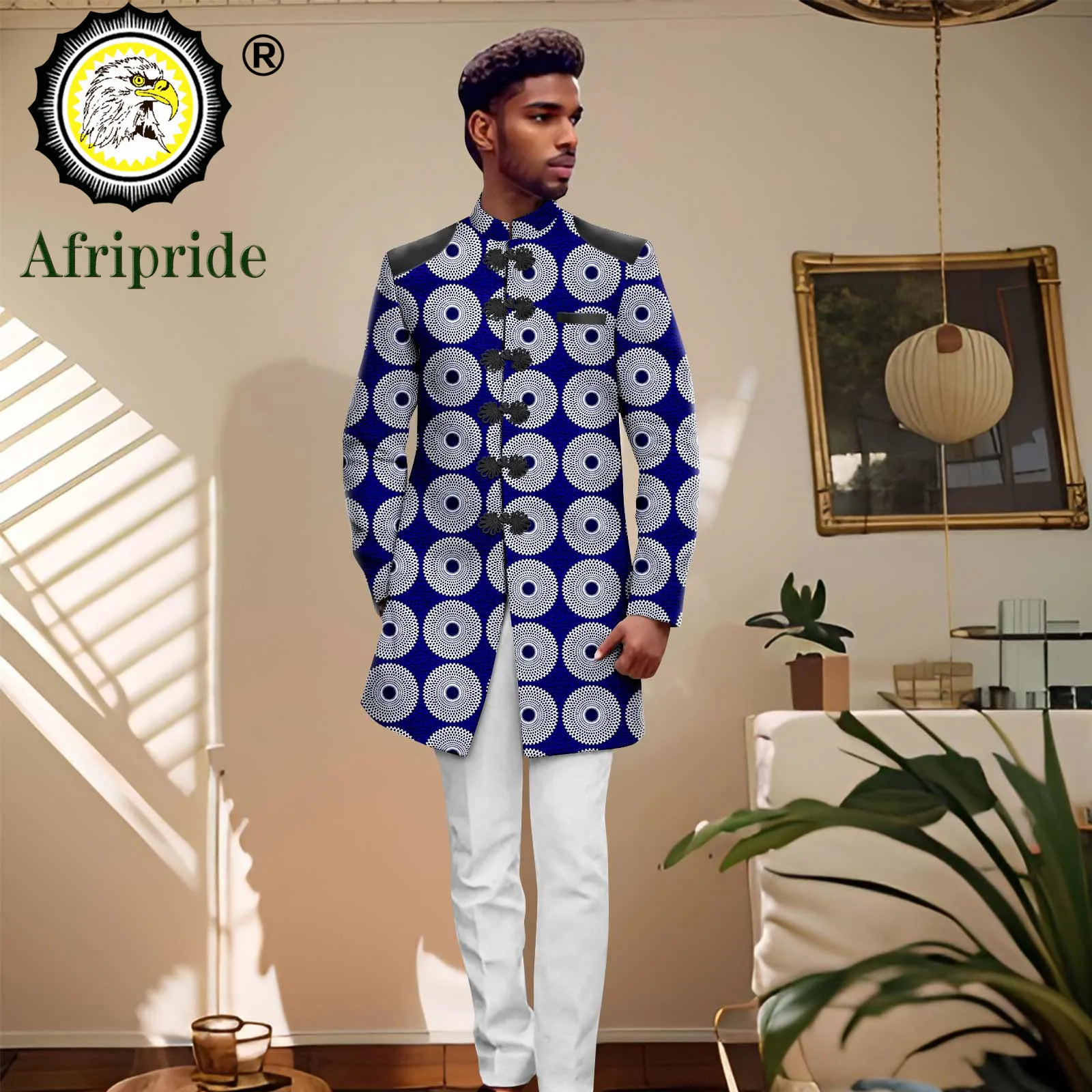 Men`s Business Suit African Clothing Print Pu Blazer and Pants 2 Piece Set Jacket Dashiki Outfits Vintage Attire 2416061