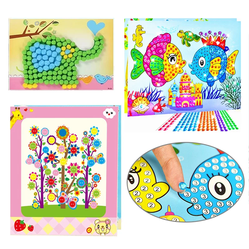 Pom-Pom-Malset, Knopf-Diamant-Fellball-Malerei, handgefertigte DIY-Materialien, kreative Aufkleberkunst, Haushaltsdekoration TMZ