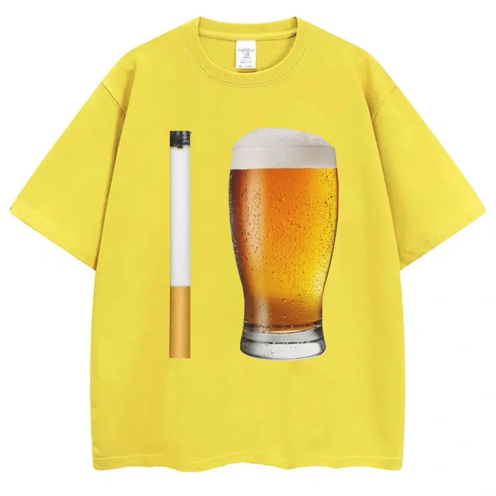 Funny Meme T-shirt Cigarette and Beer Humor Joke Print T Shirt Men Women Fashion Oversized Cotton Casual Short Sleeve Streetwear