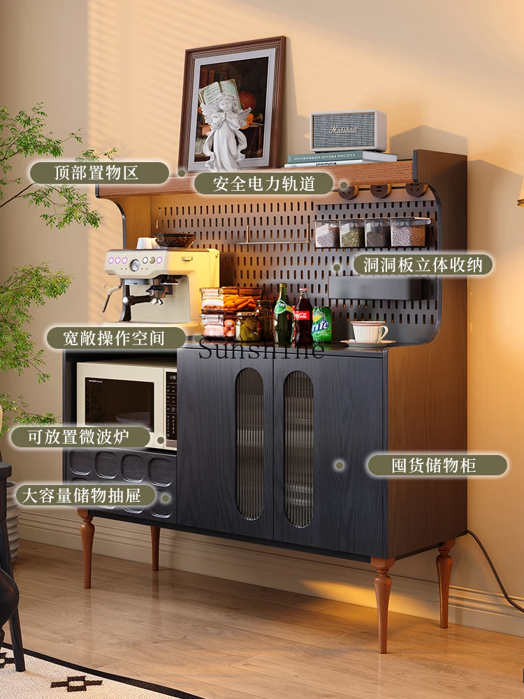 Edge cabinet integrated high cabinet retro restaurant wall hole board solid wood tea cabinet