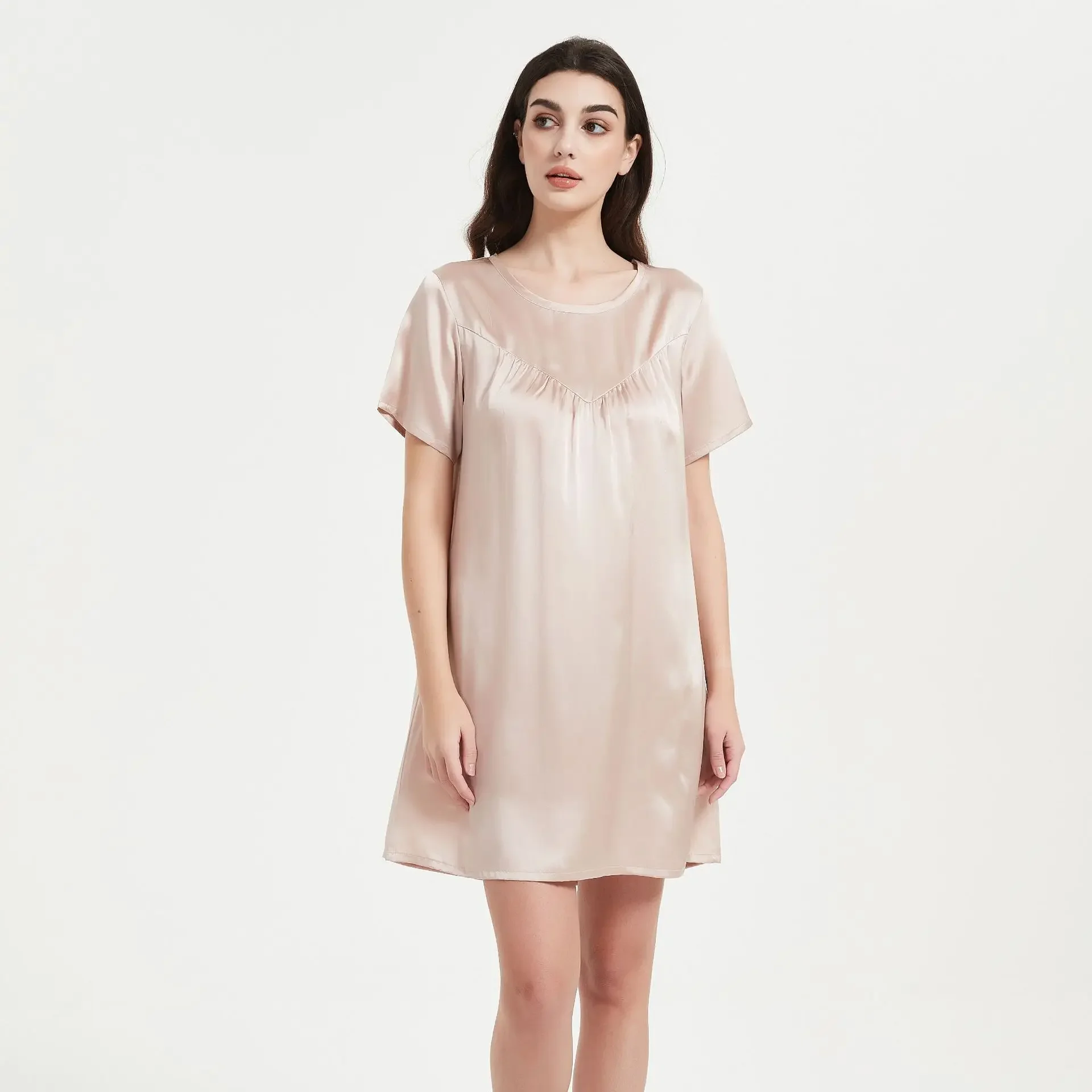

Short Sleeve Mini Silk Nightgown for Women 100% Mulberry Silk Chemise Sleepshirt Summer Pajama Nightdress Sleepwear & Loungewear