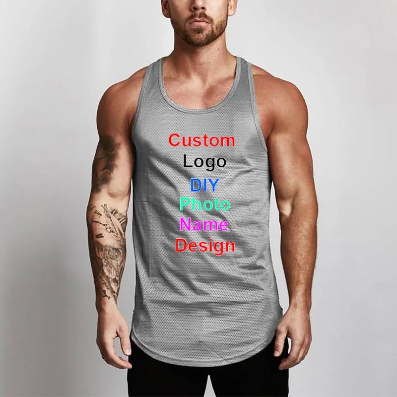 Your design custom Paint tshirt Running Vest Men Mesh Fitness Tank Tops Sport O-neck Sleeveless T-shirt Training Workout Jerseys