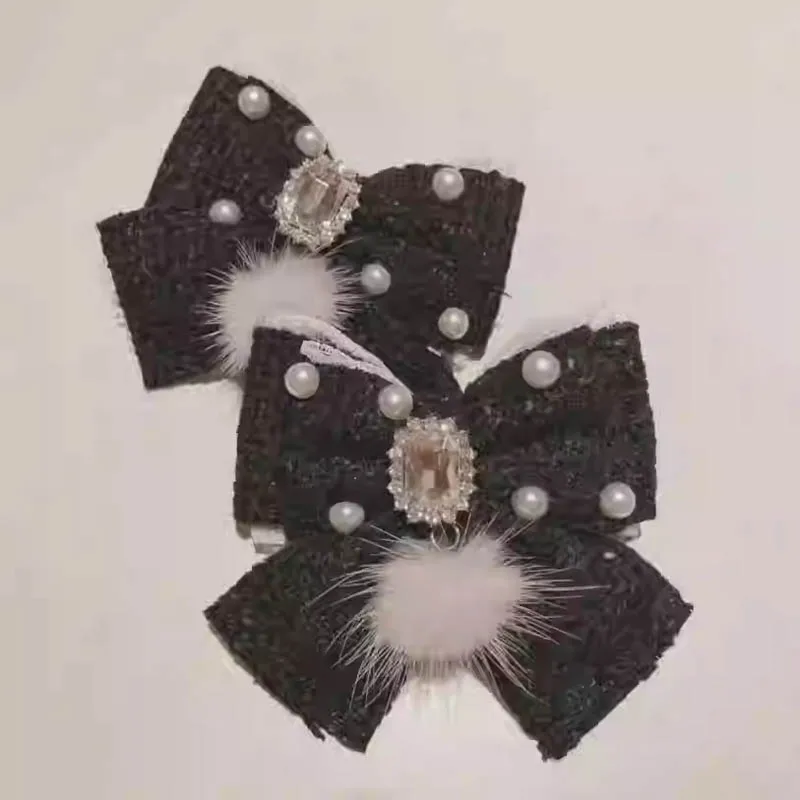 1 para zimowe Larme Kei futrzana kulka perła Rhinestone Jiraikei spinka do włosów słodkie damskie spinki do włosów modna szpilka do włosów nakrycie głowy — zdjęcie 4