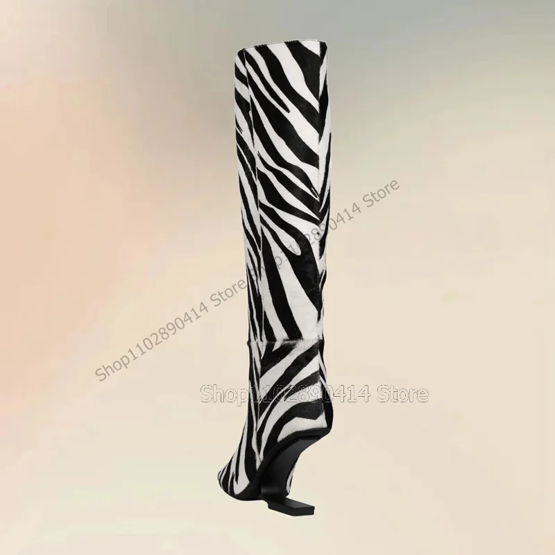 Zebra Print Strange Style Heels Pointed Toe Boots Side Zipper Women Shoes Novel Fashion Party Banquet 2023 Zapatos Para Mujere