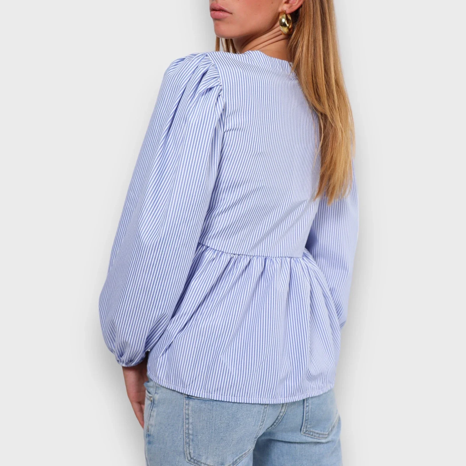 Blusa informal de manga acampanada para mujer, camisa con lazo frontal, Peplum, ropa de calle