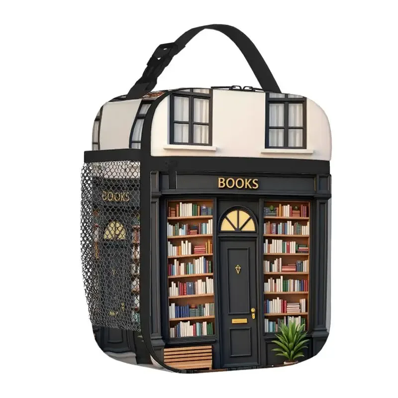 1pc, Bookstore Entrance with Shelves and Bench Printed Thermal Bag Insulation Bag Insulated Bag, No Food Contact, Suitable for H