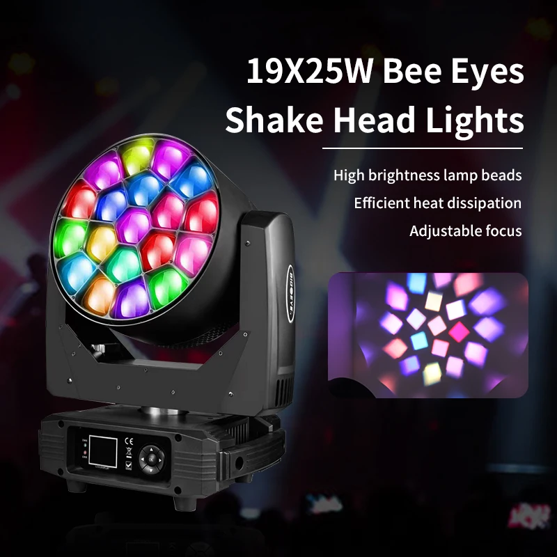 Imagem -03 - Bee Eyes Shake Head Lights Iluminação de Palco Opcional Decoração de Casamento Luz Desempenho de Palco Rgbw em 19x25w