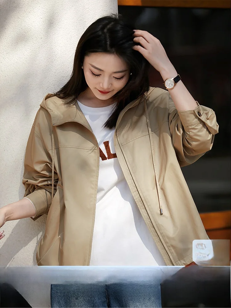 

Xhange Casual Outdoor ort Hooded Jaet Women's Spring 2026 Loose Workwear Sle Cotton Polyester Blend Zipper Closure