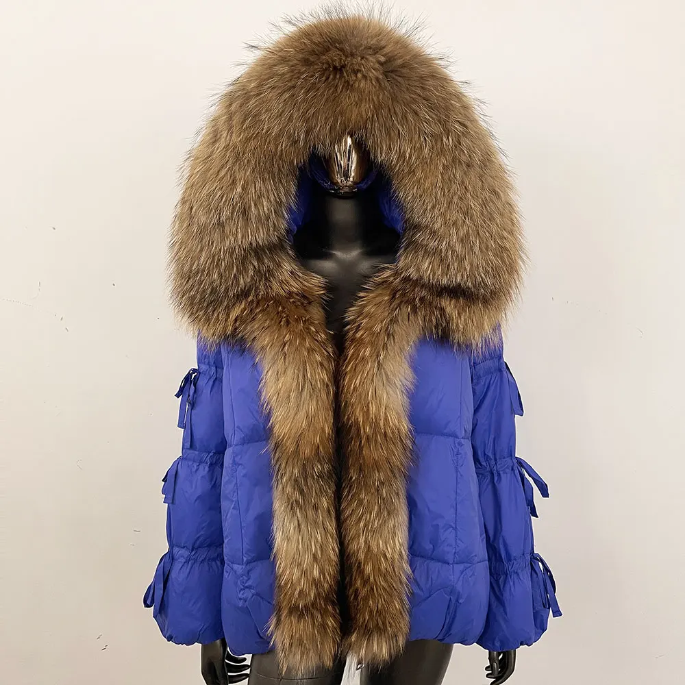 Cappotto di pelliccia di realtà Vera pelliccia di volpe Cappotto di piumino d'anatra bianco Lady Caldo inverno Piumino con cappuccio Parka da donna Cappotto di pelliccia naturale Donna