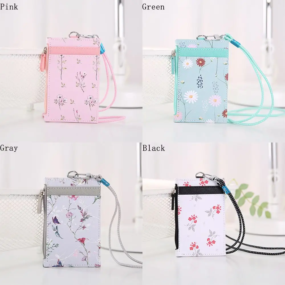 Women Meal Card Cover ID Bus Card Money Pocket Case Holders Coin Purse Zipper Bag Wallet With Lanyard