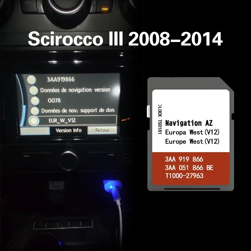 for VW Scirocco III 2008-2014 Navigation AZ Europe V12 3AA 919 866 SD Map GPS Card