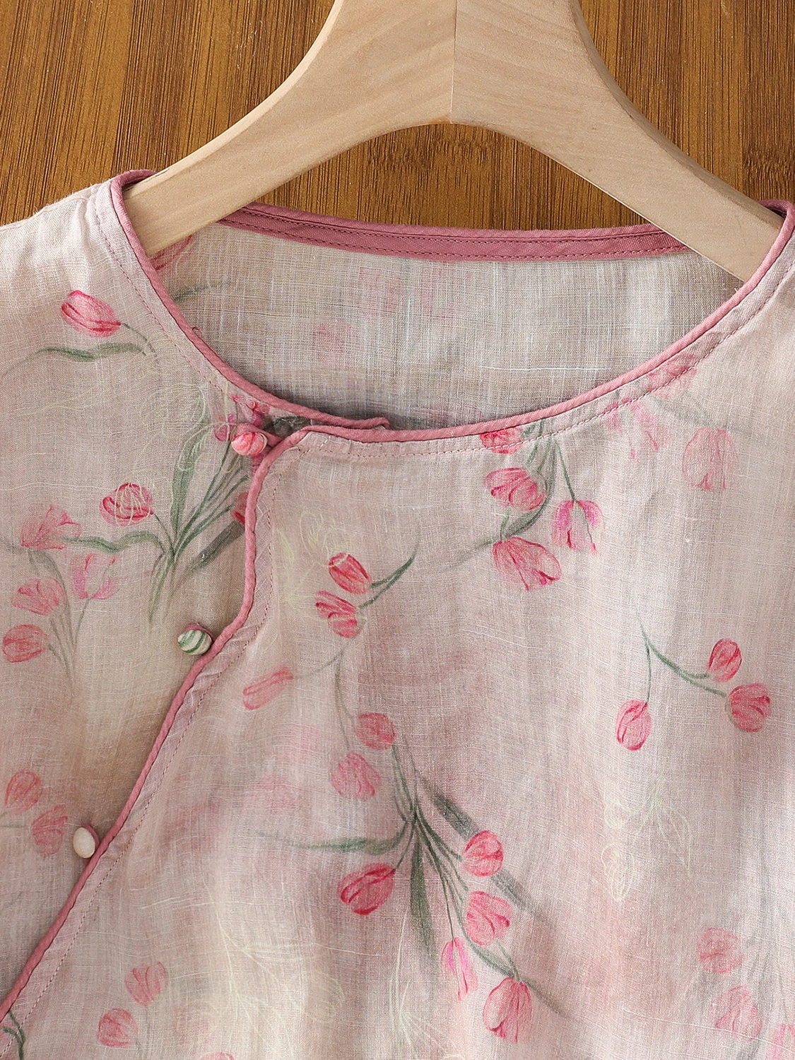 

Новинка 2025, китайский хлопково-льняной топ с принтом irt, большой размер, женский топ с поясом на пуговицах по бокам Seven Sve round Ne Top