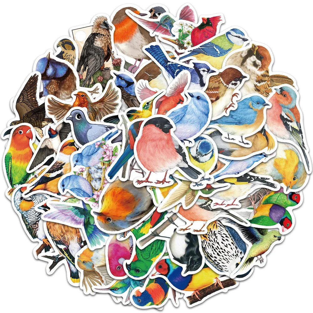 50PCS Kawaii Bird PVC Sticky Graffiti Sticker Phone Aesthetic Decoraction Scrapbooking Accessories Child Sticker Flakes