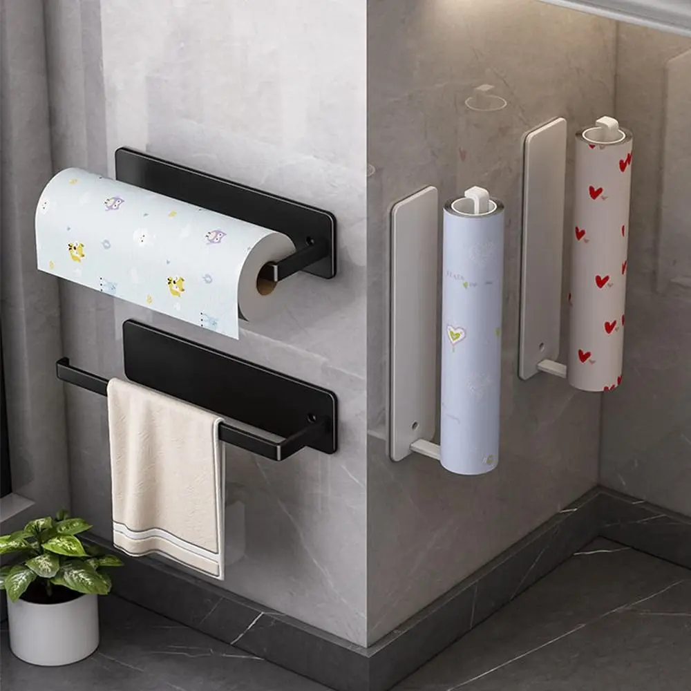 Wall Mounted Paper Towel Holder Kitchen Roll Paper Holder Fresh Film Storage Rack Self-adhesive Cupboard Organizer