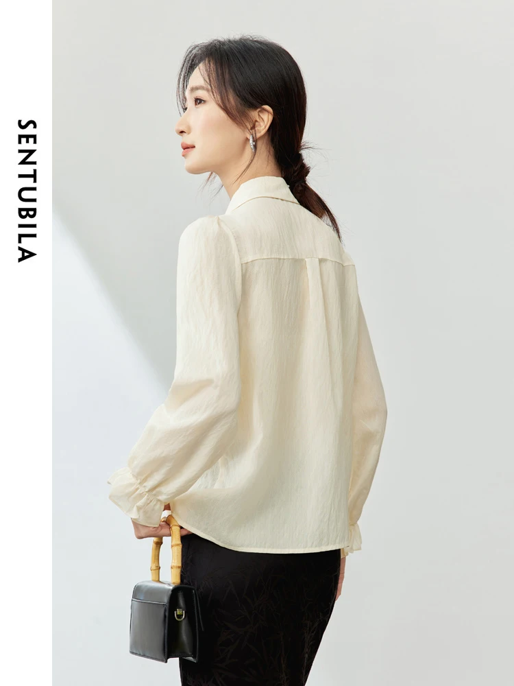 SENTUBILA Chinese Style Fake 2 Piece Blouse 2024 Spring Polo Collar Button Up Loose Shirts Long Sleeve Womens Tops 141C53212