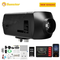 Sunster 12V 24V Heater For Car 5KW Diesel Air Heater WithTwo Silencers LCD Switch For Car Trailer Truck Diesel Parking Heater