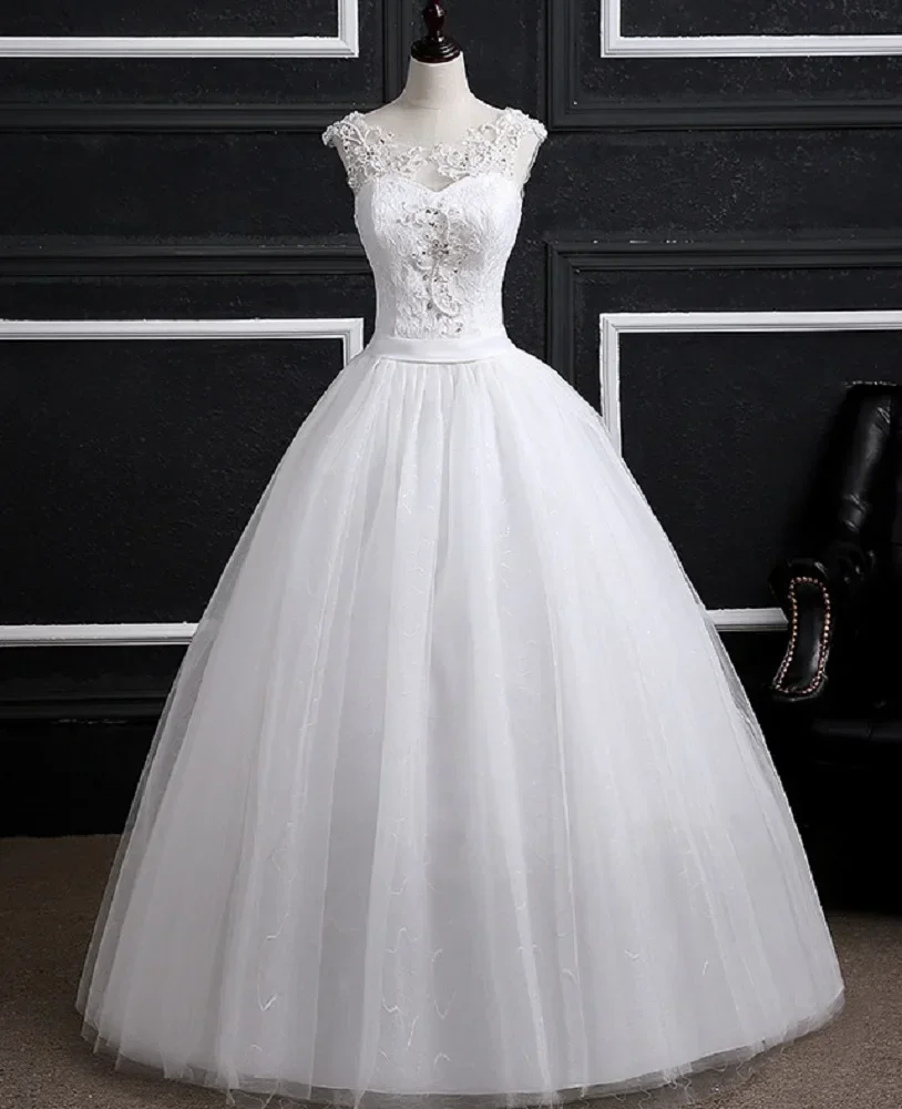 Small Pearls Beading Top Wedding Dress For Woman Sleeveless Ball Gown V neck Princess Bride Dresses