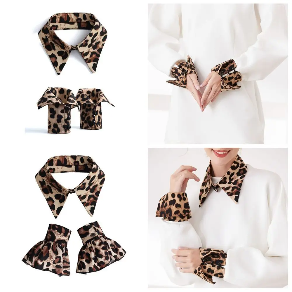 

Detachable False Collar Wrist Cuffs Set Scarf Shawl Decoration Leopard Print Shirt Fake Collar DIY Half Shirt Collar