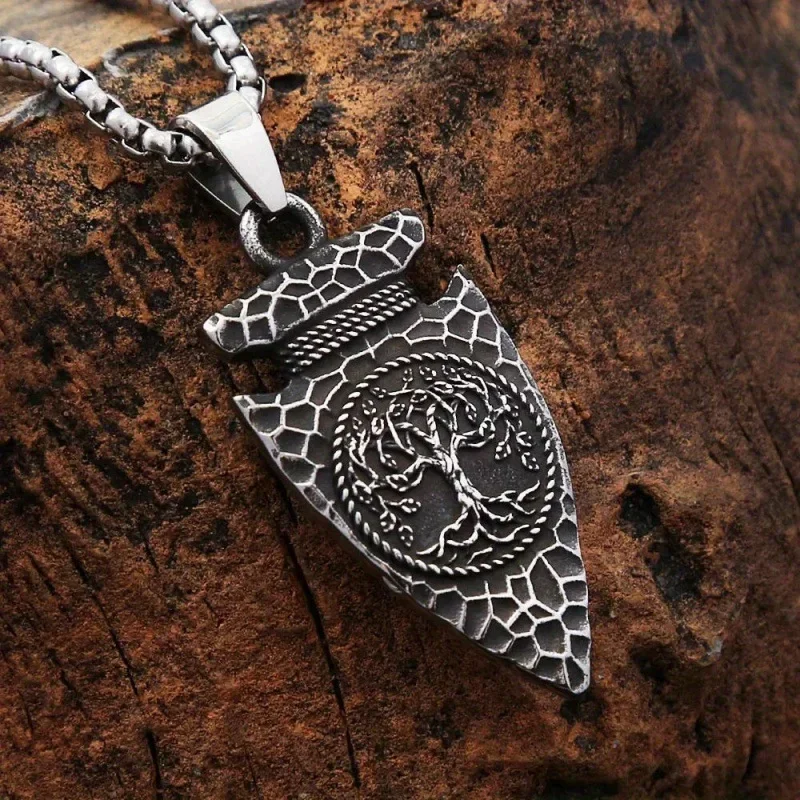 Retro Viking Tree of Life Necklace Nordic Spearhead Pendant Men's Punk Trend Cool Jewelry