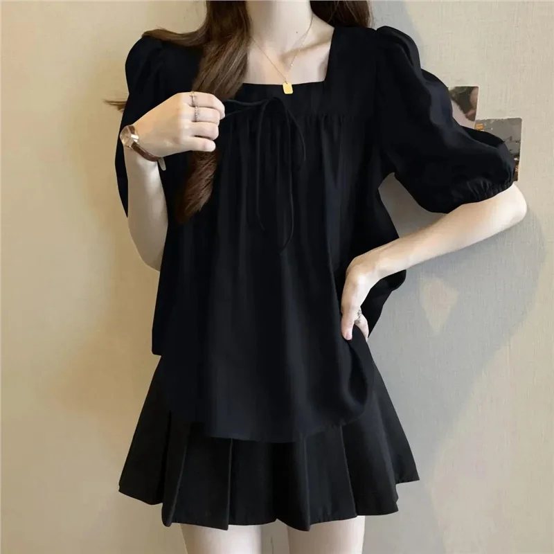 

Женская футболка больших размеров, длина до плеч, дизайн с квадратным воротником, узел, мясо, скрытый топ для похудения, летняя мода