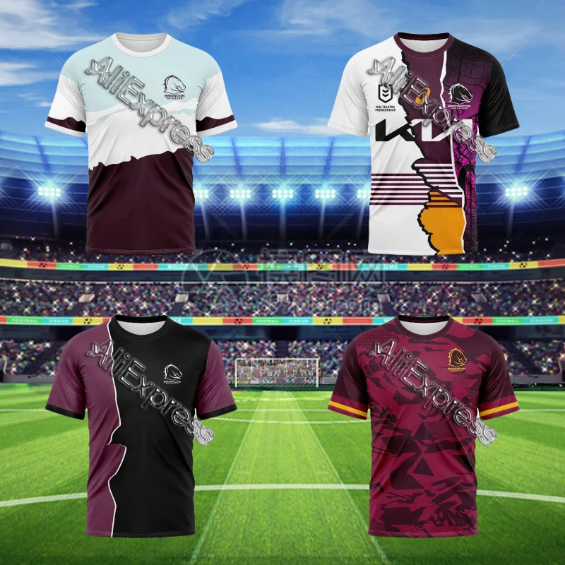 Casual Wear Men's Fans 3D Print T-Shirt 2024 Brisbane Broncos Away Rugby Jersey Children's Sport Quick Dry Short Sleeve Tshirts