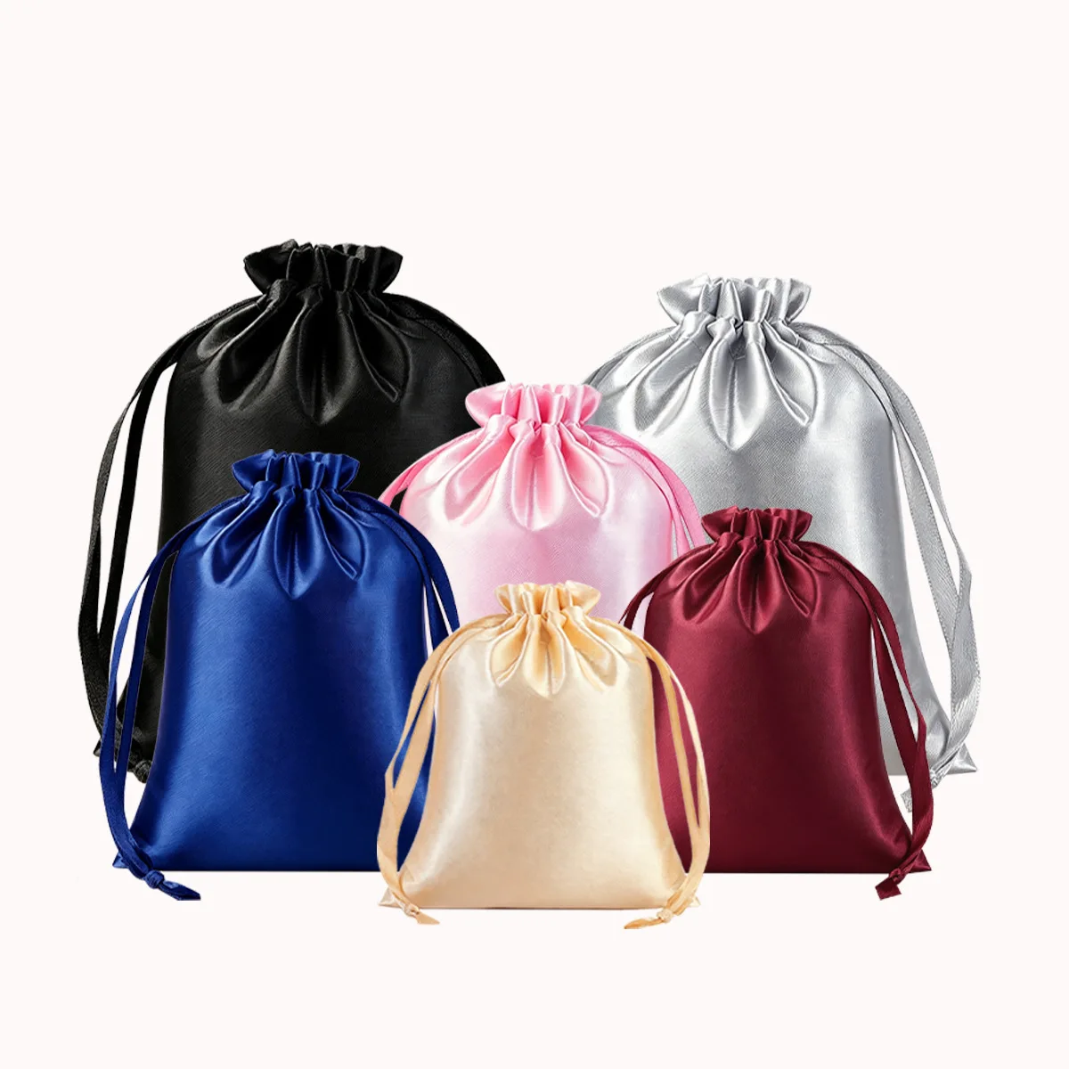 Sacs cadeaux en soie pour bijoux, pochette à cordon en Satin pour fête de mariage, sac à bonbons, emballage de bijoux de luxe, 50 pièces/lot