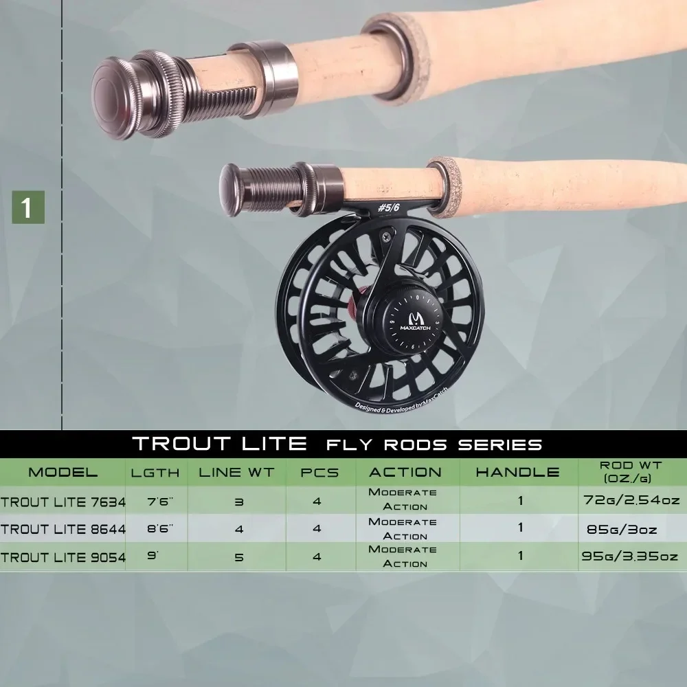 Caña de pesca con mosca MAXCATCH Trout Lite IM12 – acción media-rápida