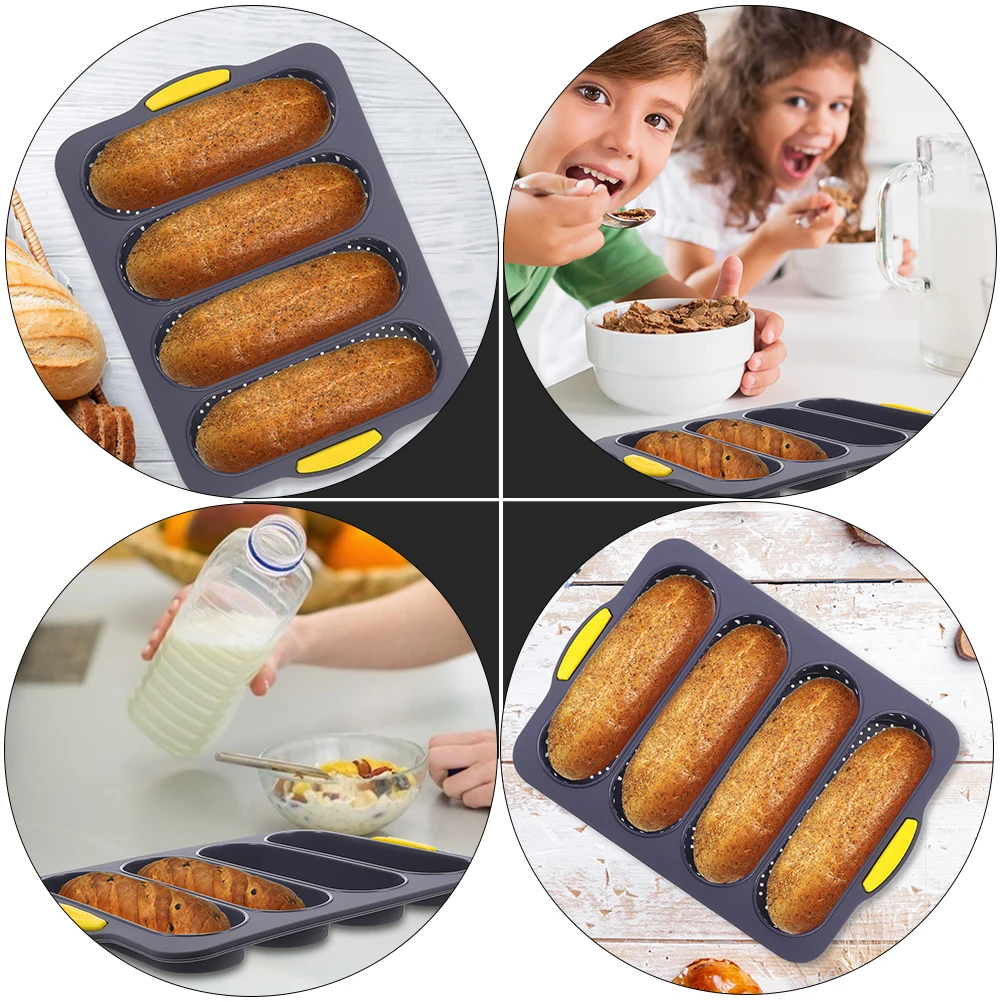 

2Pcs French Mold Silica Gel 4 Slot Loaf Baking Cake Molds Kitchen Gadgets Heat French Bread Mold Resistant Non Stick