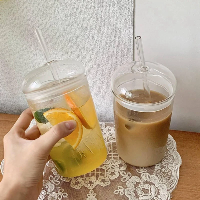 Glas becher mit Deckel und Glass troh 500ml hoher Boro silikat glas becher Eis kaffeetasse wieder