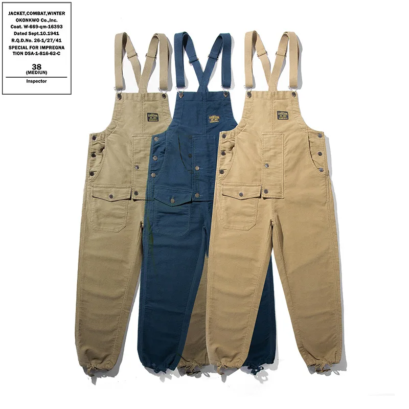 

Navy Deck Pants Overalls Suspenders Worker Trousers Moleskin Couple AMEKAJI Jumpsuit Outdoor Camp BBQ Hunting Tooling Clothing