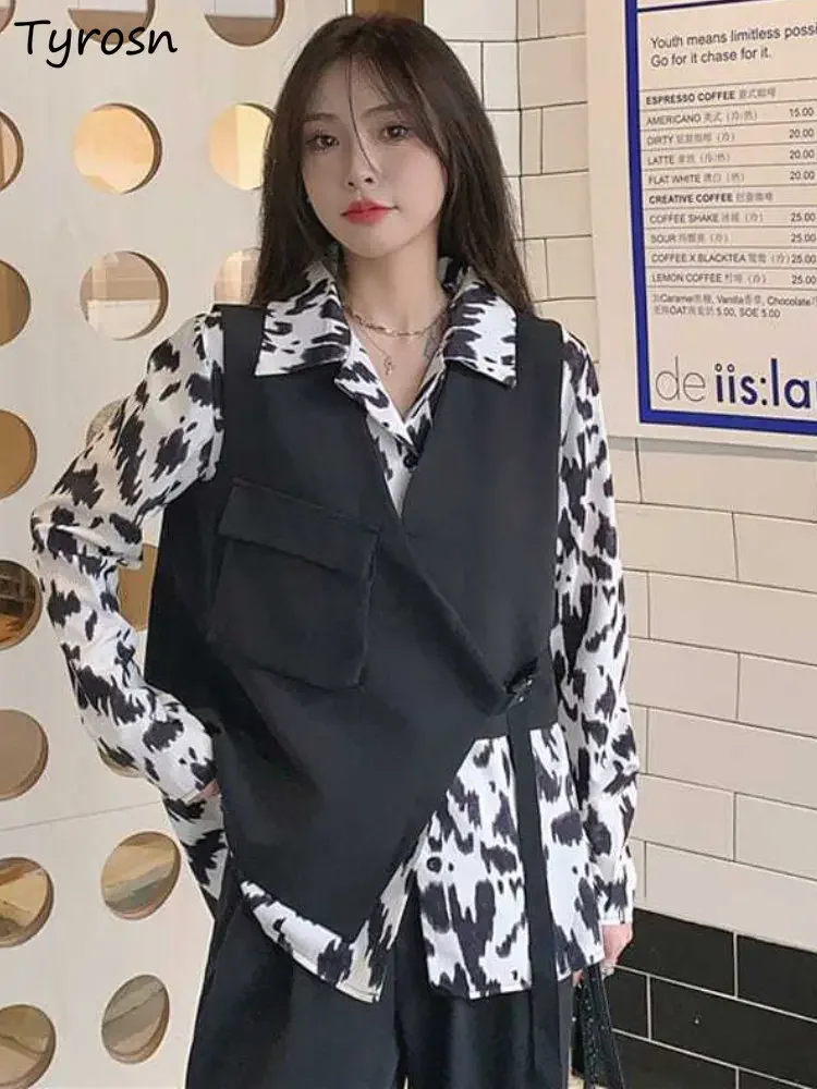 

Комплекты жилетов, женский модный дизайн, свободная рубашка, весенняя, уютная, элегантная, повседневная, с принтом, простая, универсальная, в корейском стиле, для женщин, нежных студентов