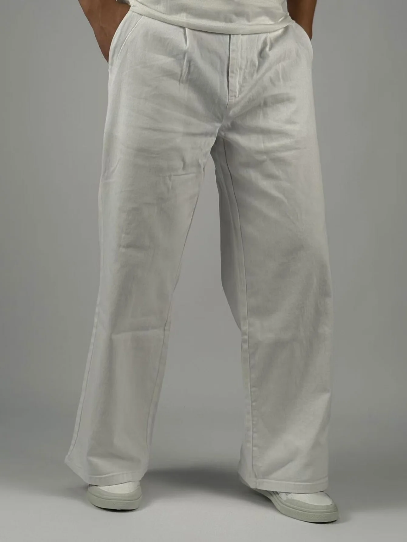 KING JEANS กางเกงขายาวผู้ชายสีขาวพร้อมขอบเอวยางยืด - สไตล์ออฟฟิศธุรกิจดีไซน์เรียบง่ายและใช้งานได้หลากหลาย