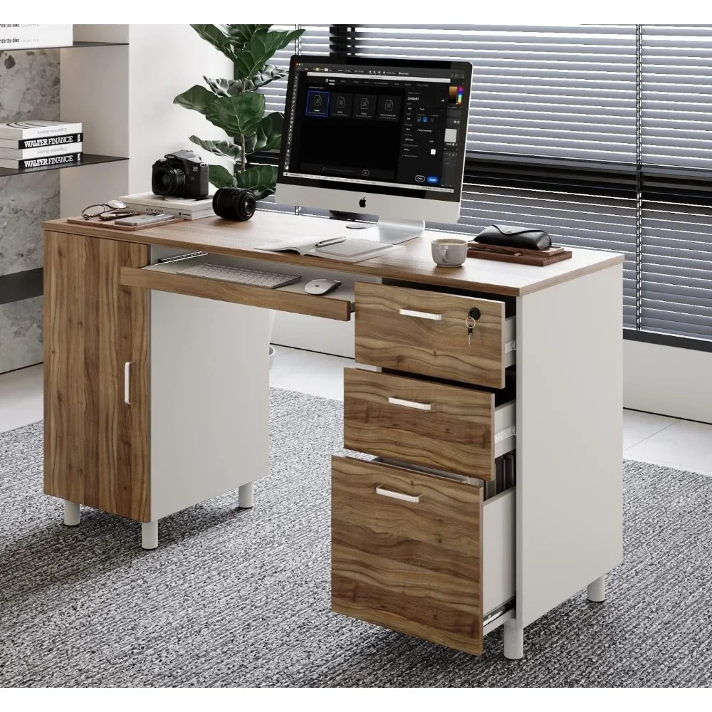 

Modern Design By Crafts & comfort Venice Computer Desk - Office Desk with 3 Drawers & CPU Storage Cabinet - Laptop Workstation