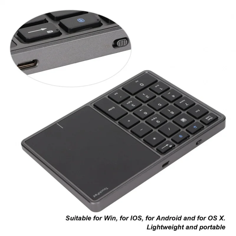 Z 2 In 1 BT Wireless Number Pad Numeric Keypad With Touch Pad Black For Computer